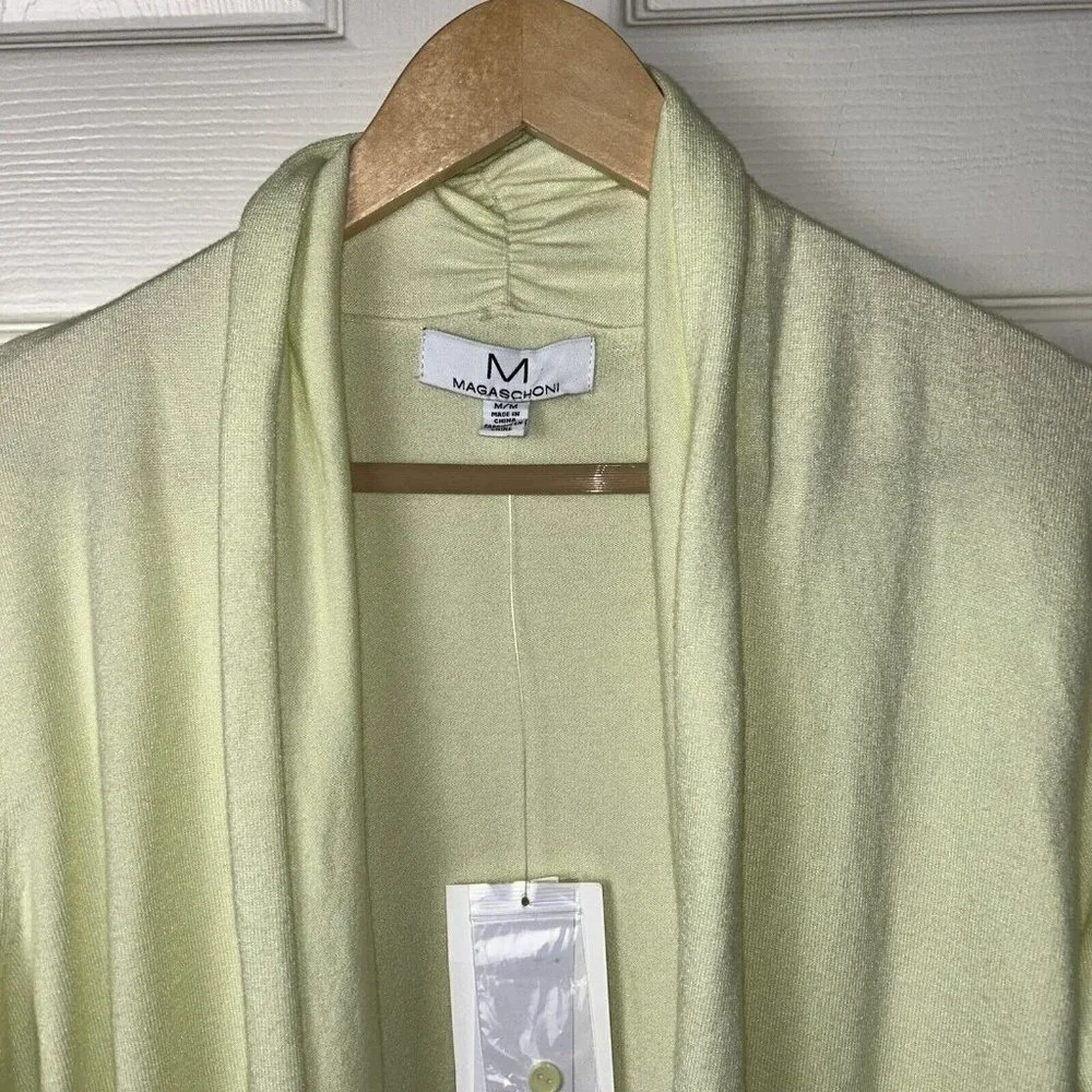 Magaschoni Key Lime Green Open Front Rolled Sleeve Duster Cardigan Size Medium